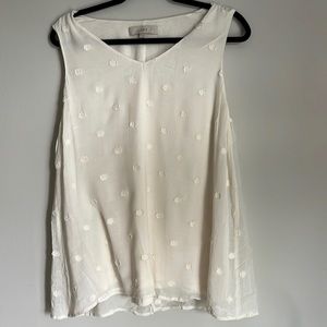 LOFT Cream Sleeveless Blouse with Embroidered Polka Dots Size Large